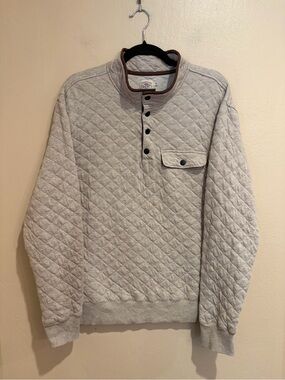 Faherty Quilted Oatmeal Pullover w/ Brown Trim, Partial Snap Buttons, Size L